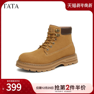 TATA他她复古厚底马丁靴男靴加绒户外大黄靴短靴2024冬QGB01DD4