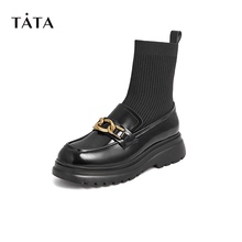 Tata他她商场同款2021冬时尚厚底拼接袜靴百搭时装靴女靴新款图片