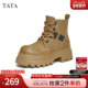 TATA他她加绒厚底马丁靴女复古户外大黄靴短靴2024冬新款 CGP01DD4