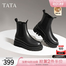 TATA他她英伦风切尔西靴女靴显瘦加绒厚底烟筒靴时装 靴GXB01DD4