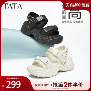 女鞋 新款 时尚 2024夏季 WL701BL4 软底沙滩凉鞋 Tata他她休闲厚底凉鞋