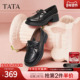 2026春季 休闲鞋 款 TATA他她女鞋 小皮鞋 时尚 黑色百搭乐福鞋 7WX28AA6