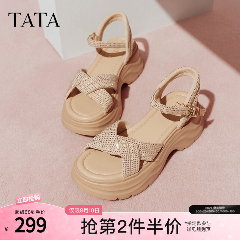 TATA他她休闲厚底凉鞋女鞋法式气质时装凉鞋2025夏季新款CXT01BL5
