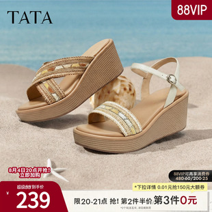TATA他她一字拖夏季新款女鞋百搭厚底外穿休闲沙滩凉拖鞋Y4E03BT6