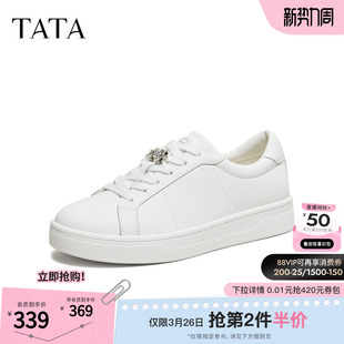 女鞋 小白鞋 时尚 TATA他她板鞋 百搭鞋 新款 休闲鞋 子CLJ01AM6 2026春季