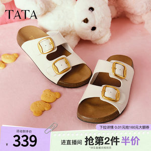TATA他她复古勃肯拖鞋女鞋厚底沙滩外穿通勤凉鞋夏季新款4QK01BT5
