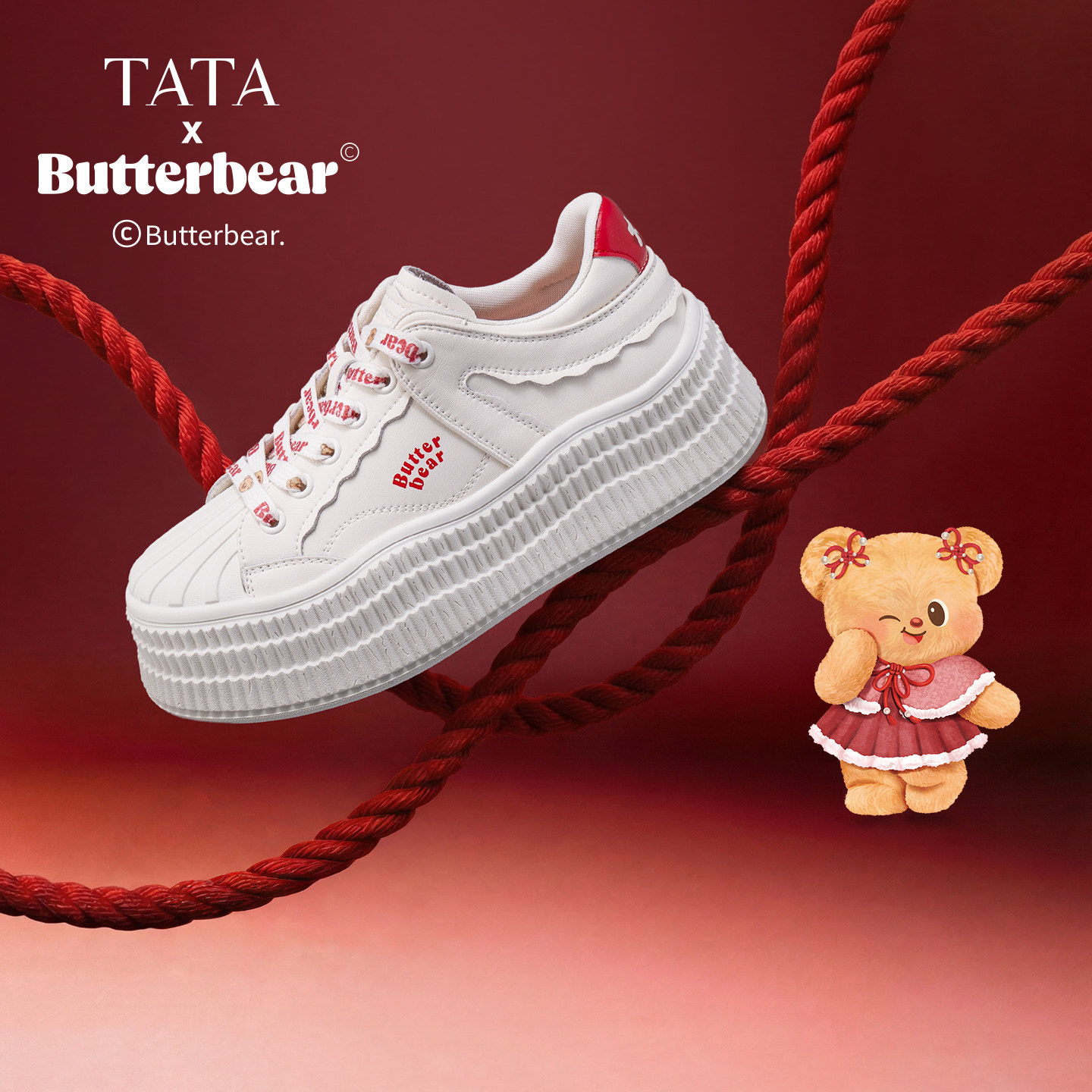 TATA他她黄油小熊女鞋春季新款厚底增高板鞋百搭小白鞋GXV02AM6