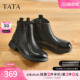 TATA他她奶皮靴子羊皮英伦时装 靴短筒厚底真皮加绒短靴CF801DD5