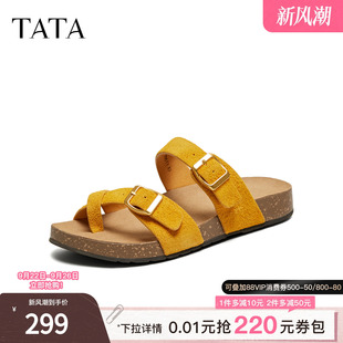 新款 TATA他她复古休闲勃肯鞋 2025夏季 女外穿夹脚凉鞋 7GN11BT5 拖鞋