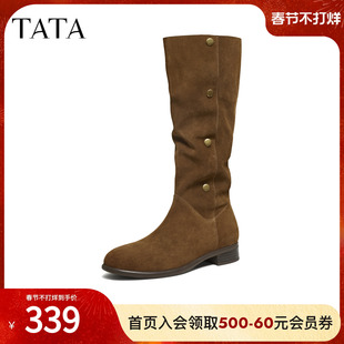 TATA他她靴子2025冬季新款时装靴百搭女鞋长靴厚底长筒靴YYN01DG5