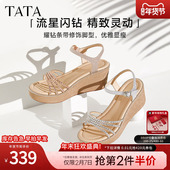 女外穿一字带时装 厚底凉鞋 2024夏季 Tata他她坡跟凉鞋 新款 7MY14BL4