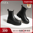 TATA他她英伦风切尔西靴女靴显瘦加绒厚底烟筒靴时装 靴GXB01DD4