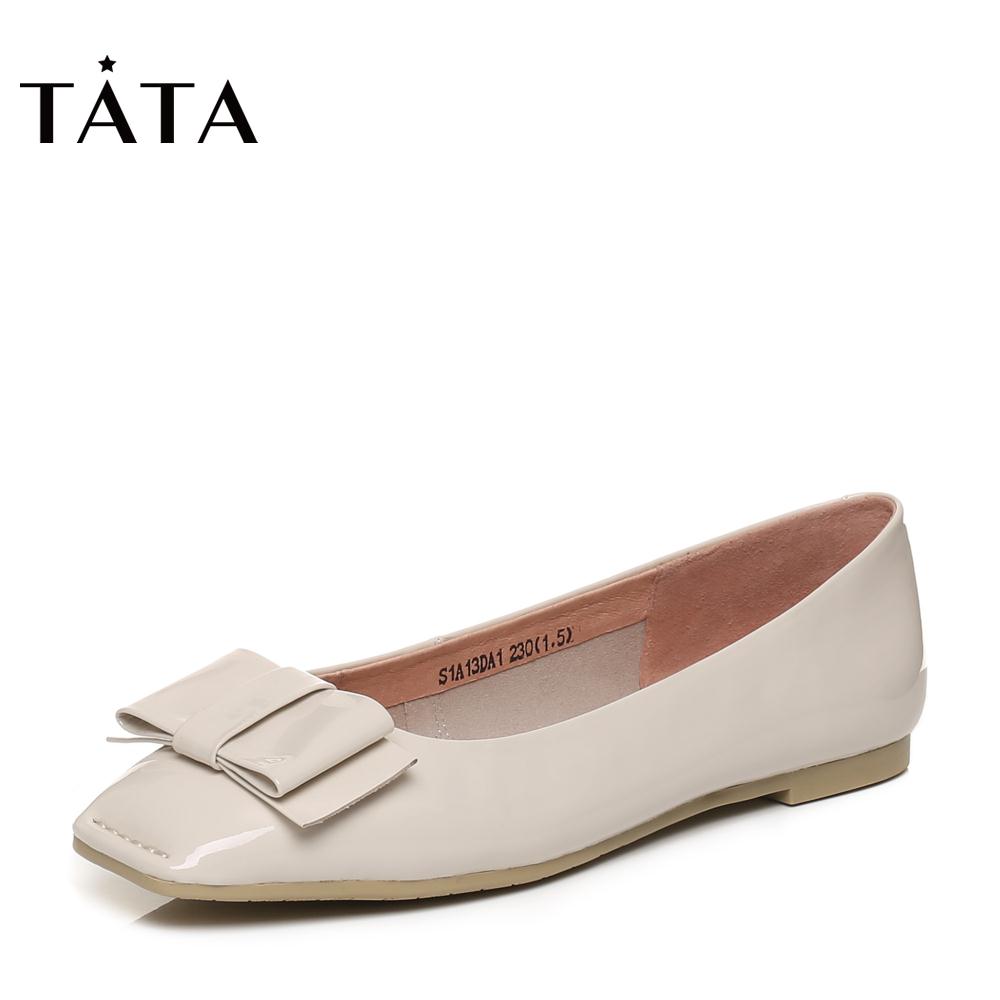 TATA/他她2018春季新款蝴蝶結平底鞋淺口女單鞋S1A13AQ8