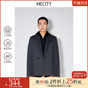 MECITY男士新款羊毛混纺经典宽松斜纹休闲西装外套男536490