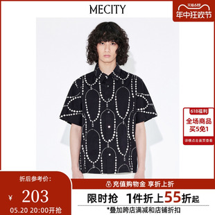 简珍珠复古纯棉印花短袖 MECITY男士 新款 528101 夏季 度假风衬衫