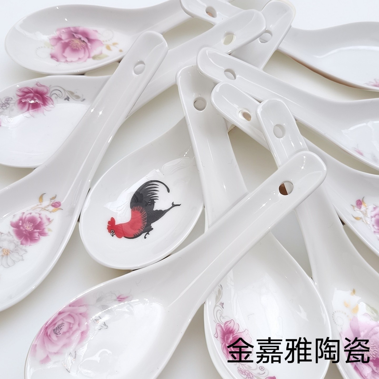 家用平底陶瓷小勺酒店餐厅饭店骨瓷小勺子喝汤调羹汤匙韩式小汤勺
