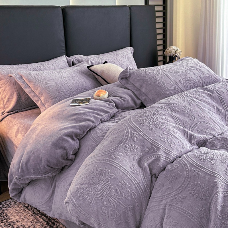 ins香芋紫A类牛奶绒四件套冬季