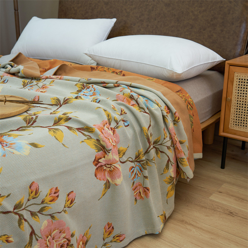 全棉色织四层纱布毛巾被夏季纯棉空调毯多功能纯棉床盖单双人盖毯