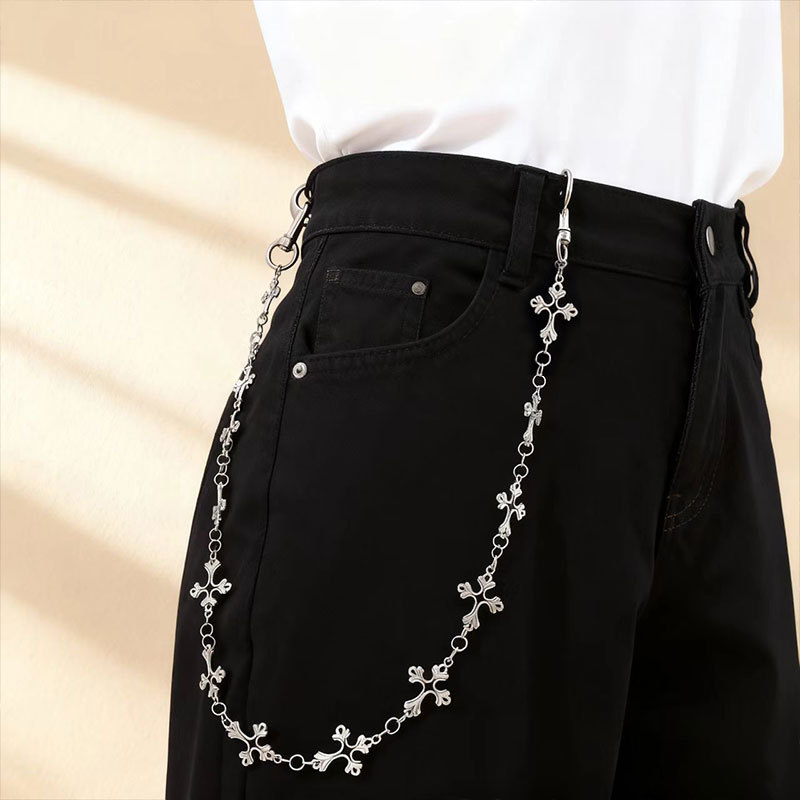 欧美金属链条十字架牛仔裤裤链男嘻哈小众高级感跨境男士腰链配饰