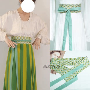 鱼鳞纹复古撞色布腰封连衣裙汉服古风宽腰带直裾马面裙战国袍束腰