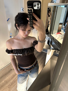 小众设计感短款 新款 抹胸美背 T恤上衣2023夏季 THESUMEY一字肩短袖