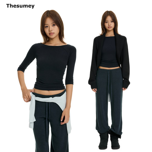 THESUMEY 圆领五分中袖t恤女2026秋季新款修身内搭打底衫小上衣