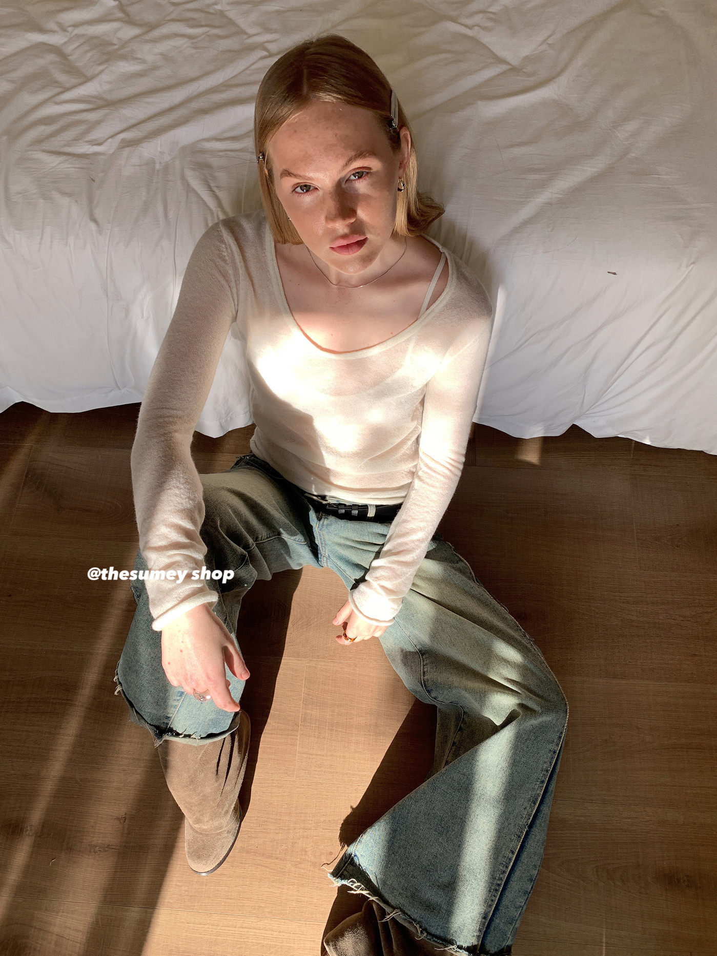 U领针织长袖T恤内搭打底衫上衣