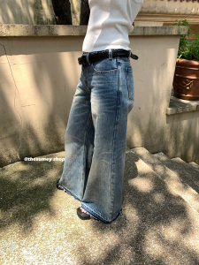 THESUMEY牛仔裤女2023夏季薄款新款高腰水洗设计感小众百搭休闲裤