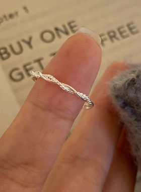 S925纯银缠绕麻花开口戒指女韩版个性食指环简约小众设计时尚百搭