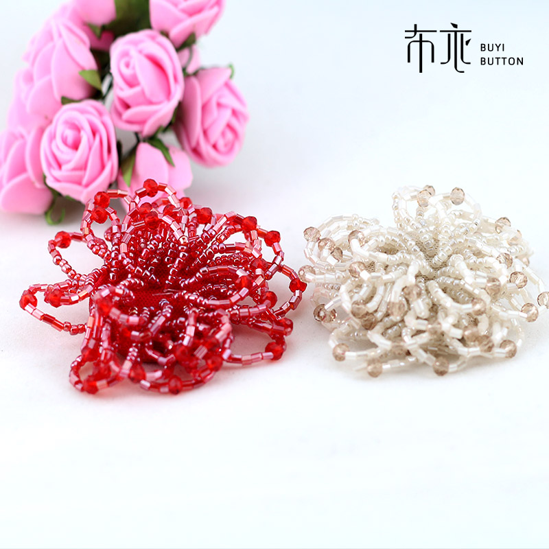 红色玫瑰花朵羊绒皮草大衣毛衣高档珍珠纽鞋子扣子装饰领扣袖扣图片