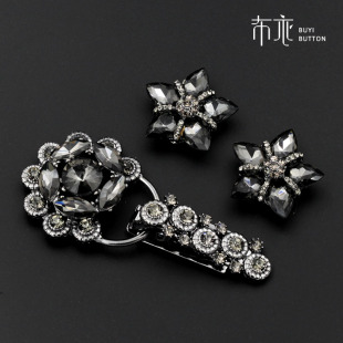 皮草水貂纽扣扣子鸭嘴扣带钻对扣女装 羊绒大衣领扣子皮草搭扣