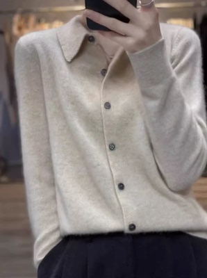 100羊绒衫女POLO领长袖毛衣