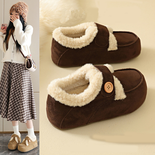 孕妇月子保暖毛毛大棉乐福豆豆鞋 女2025冬新款 加绒加厚勃肯鞋 冬季