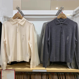 478333 秋冬新款女装精仿美丽奴羊毛polo领针织衫毛衣可机洗套头