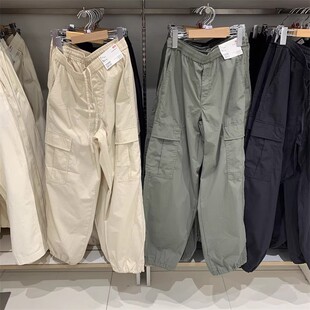 休闲裤 长裤 女装 裤 456106 宽松大口袋松紧腰抽绳束脚工装 外D春夏款