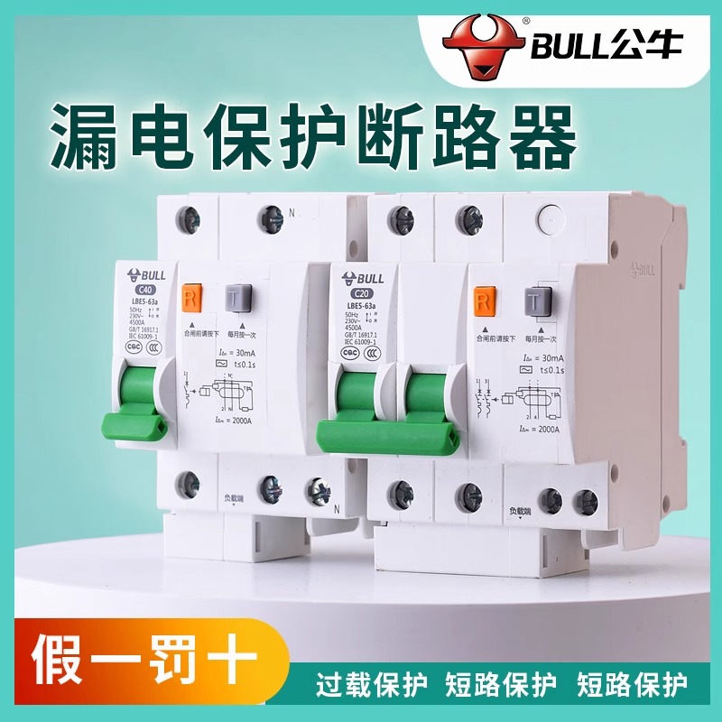公牛空气开关漏电保护器家用断路器220V三相电闸刀2P32A63A