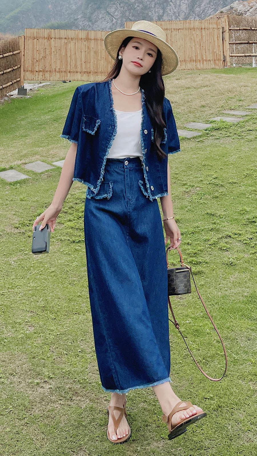 小香风流苏牛仔半身裙套装女夏2025新款两件套又酷又飒显瘦氛围感图片
