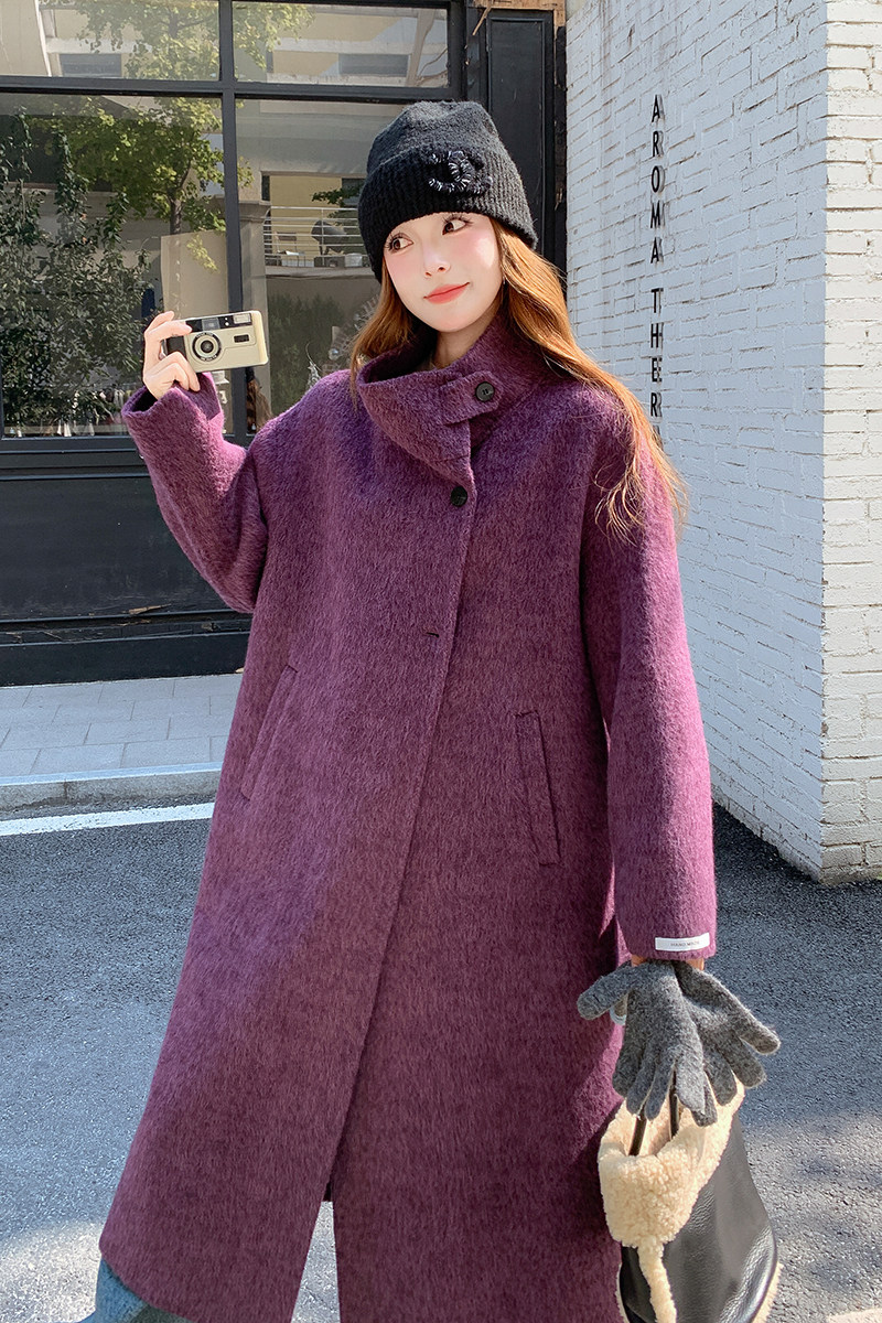 【新款】货源充足蓝莓紫立领双面羊绒大衣270-7123P295控388,女装毛呢外套,浙宝270