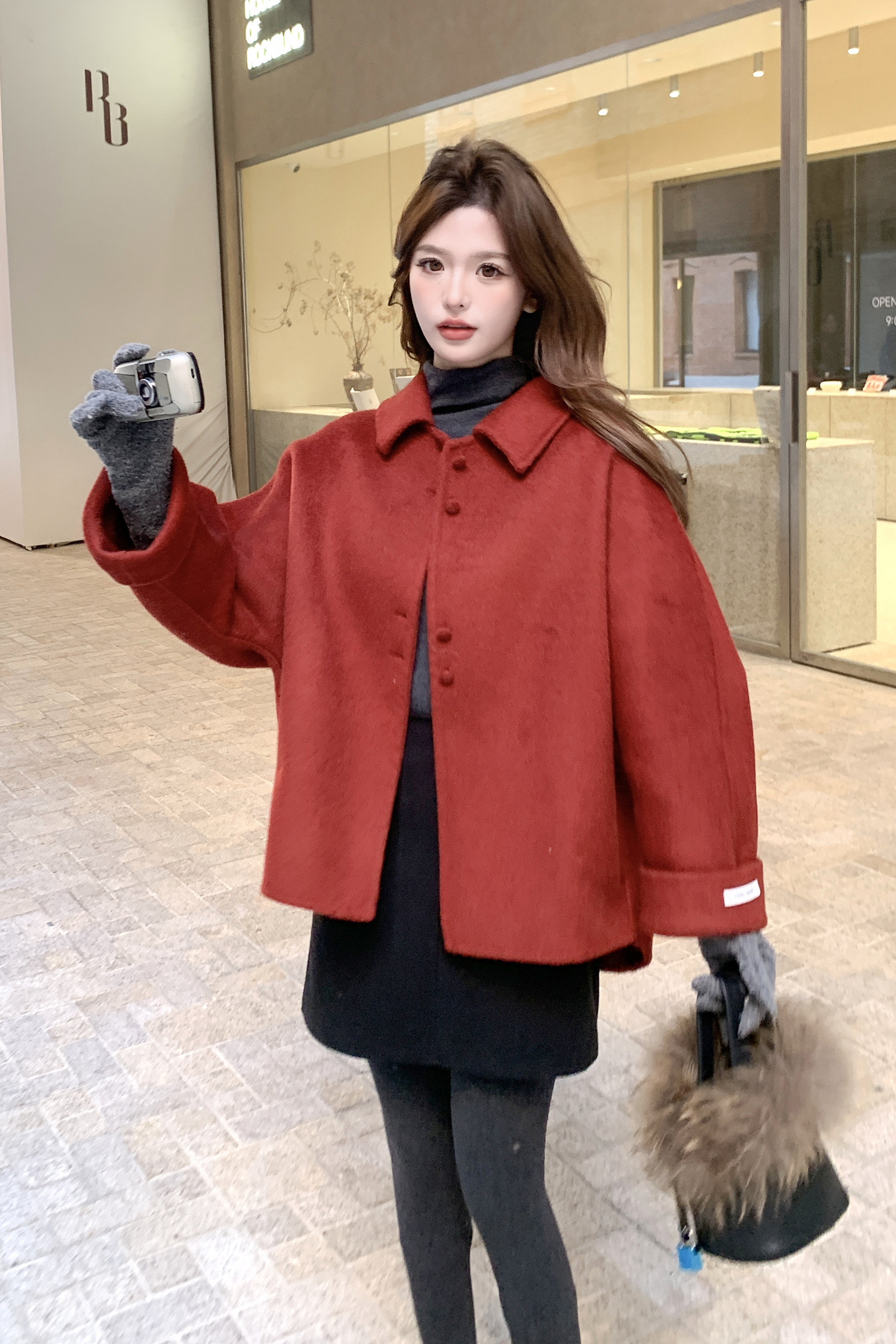 【新款】现货！小个子斗篷式双面羊毛外套270-7135P265控368,女装毛呢外套,浙宝270