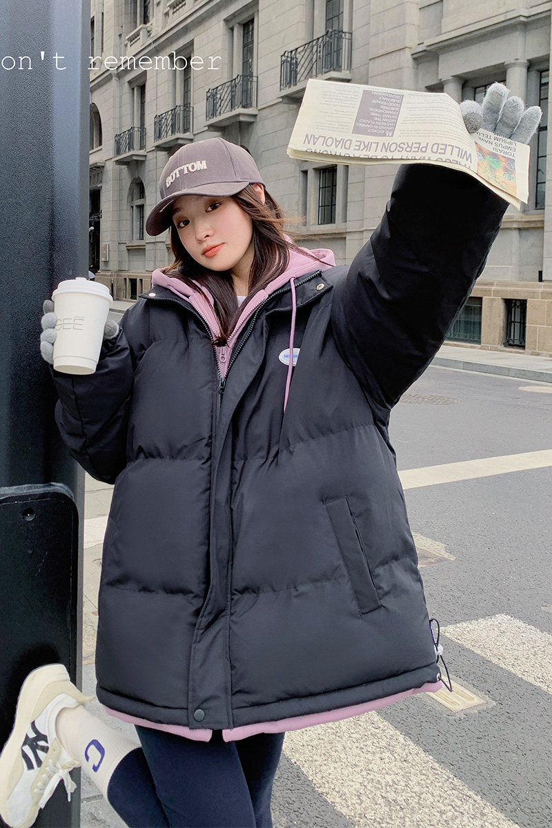 【新款现货】假两件连帽宽松棉服外套270-2283P175控258,女装棉衣/棉服,浙宝270