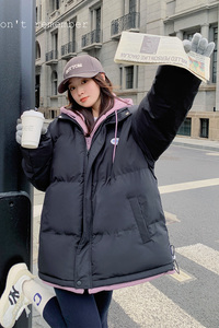 【新款现货】假两件连帽宽松棉服外套270-2283P175控258图片