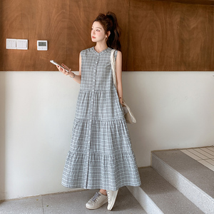 高级感复古格子无袖背心连衣裙女2025夏季新款法式气质减龄蛋糕裙图片