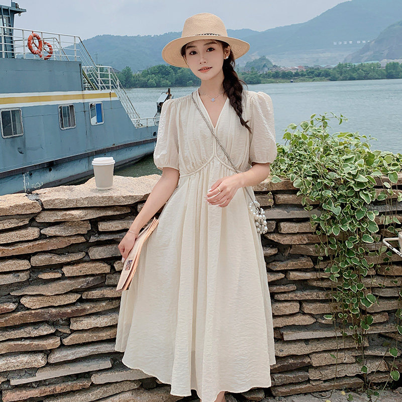 2023【新款】包容性强V领泡泡袖天丝连衣裙270-2377P115控168,女装连衣裙,浙宝270