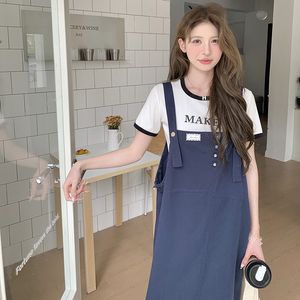 学院风可盐可甜时尚牛仔背带裙女夏季新款显瘦休闲吊带长款连衣裙图片