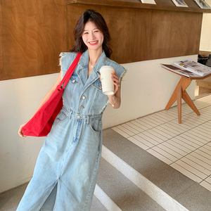 浅蓝色复古牛仔连衣裙女2025年夏季新款设计感气质收腰显瘦衬衫裙图片
