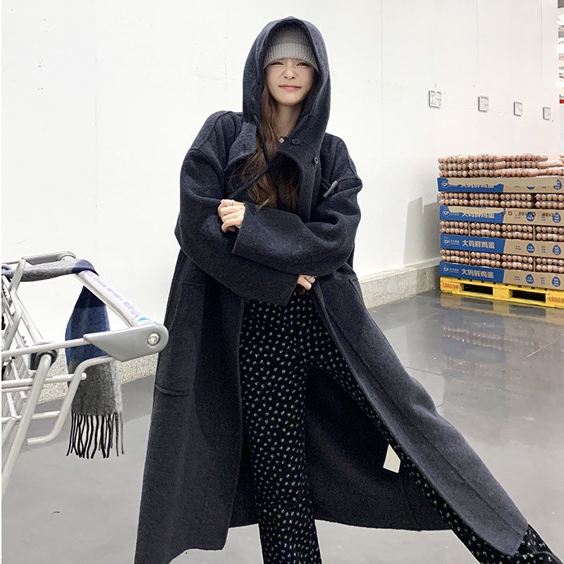 【新款货源充足】连帽牛角扣双面毛呢大衣270-8968P265控388,女装毛呢外套,浙宝270