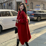 【现货】新年红色双面长款毛呢大衣270-2397P245控345，女装毛呢外套，浙宝270