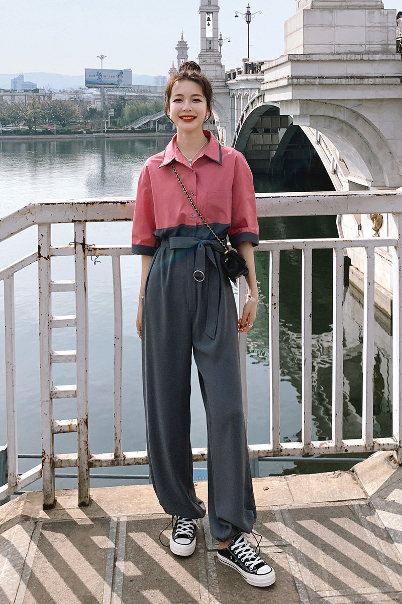 【现货】2022夏季新款！！拼接2色连体裤270-F11-P105控158,女装连体裤,浙宝270