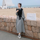 【现货】22春新黑白格带马甲两件套长袖连衣裙312-F26-P125控178，女装连衣裙，浙宝270