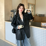 【26新款现货】黑色PU皮西装袖口拼接外套270-7208P165控268,女装短外套,浙宝270,浙宝-网红风 【26新款现货】黑色PU皮西装袖口拼接外套270-7208P165控268,女装短外套,浙宝270,浙宝-网红风